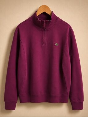 LACOSTE Quarter Zip Mock Neck Sweatshirt Plum Purple